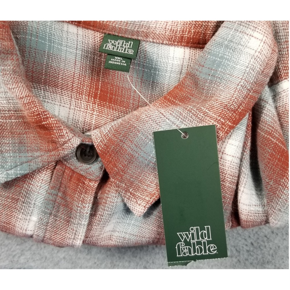 NEW Wild Fable Flannel Shirt Women XXL 2XL Red Blue Plaid Button Up Long Sleeve - Picture 7 of 10